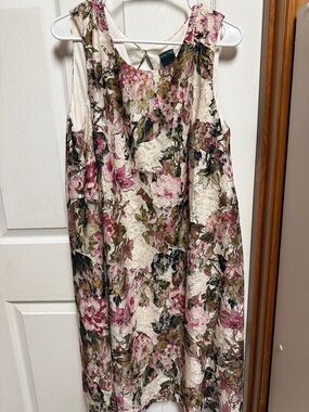 Gabby Skye Cream Floral Lace Midi Dress with Pink Accents